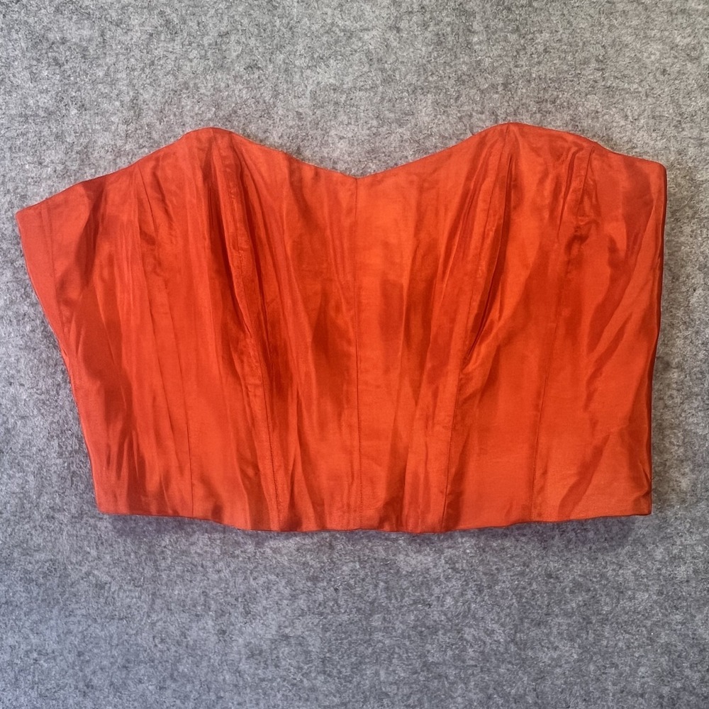 Cacharel Strapless Corset Top S/M Orange Pleated Hook-and-Eye Back